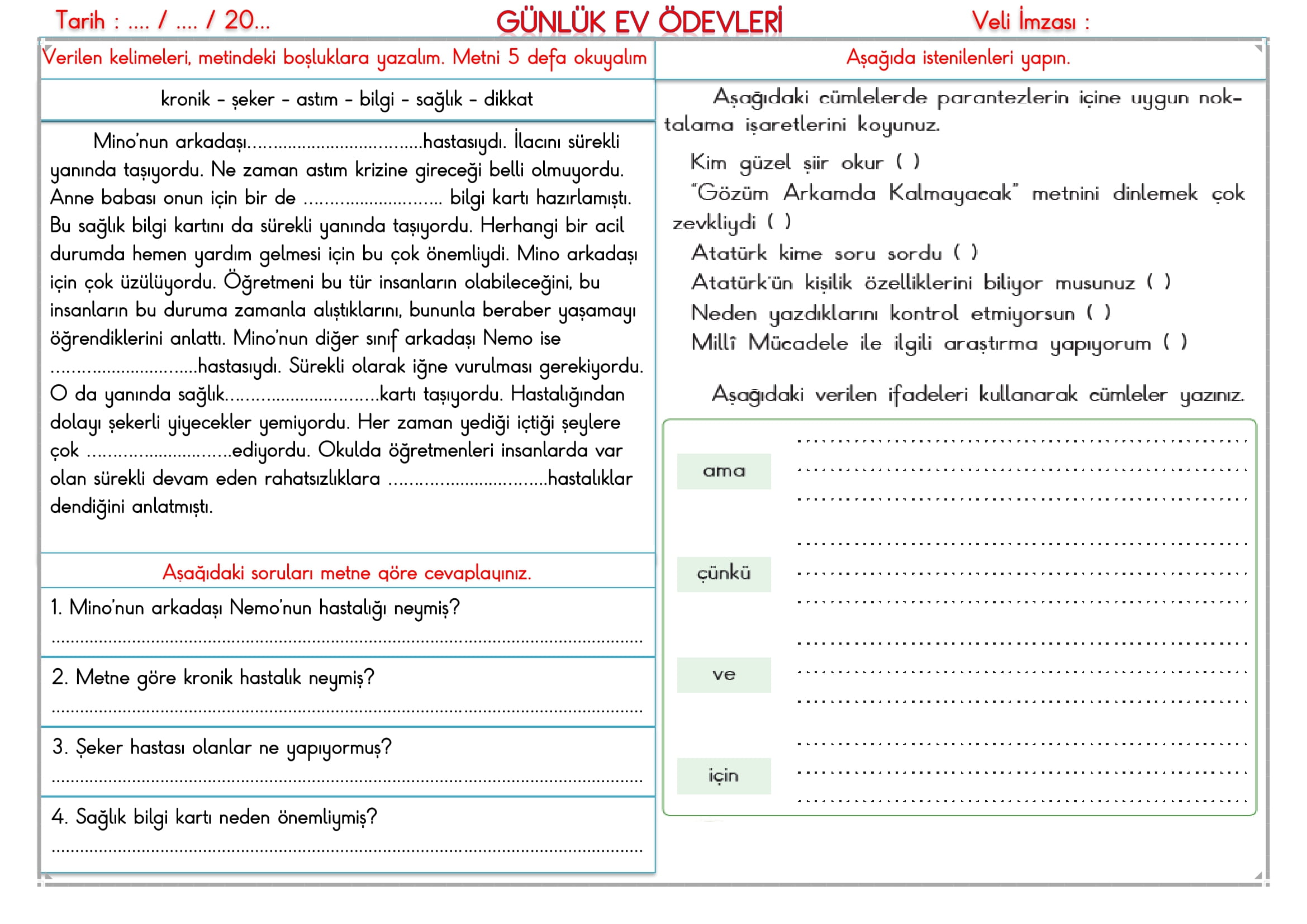 2.Sınıf 21 Şubat 2025 Günlük Ev Ödevi