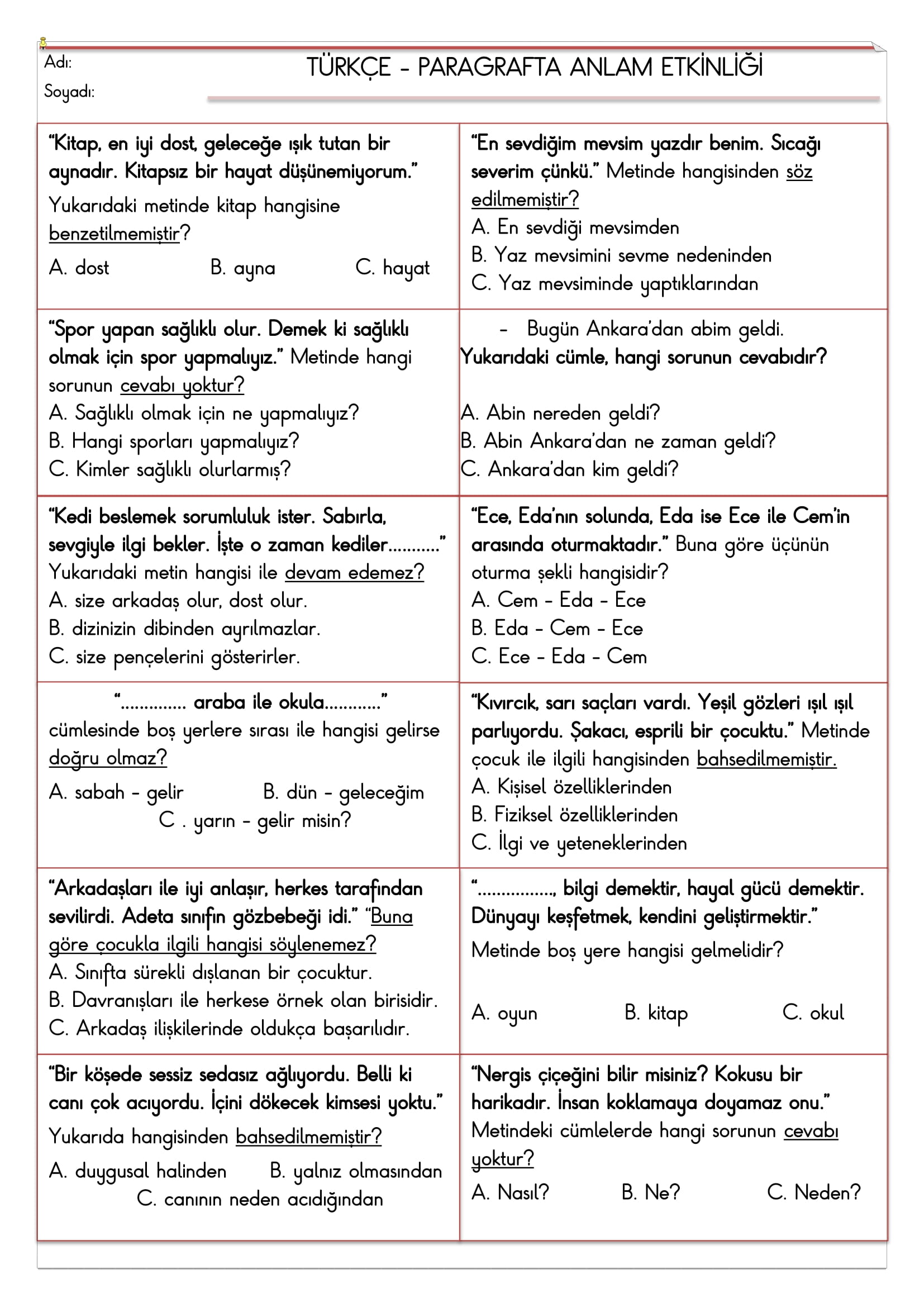 2.Sınıf Türkçe Paragrafta Anlam Etkinliği-1