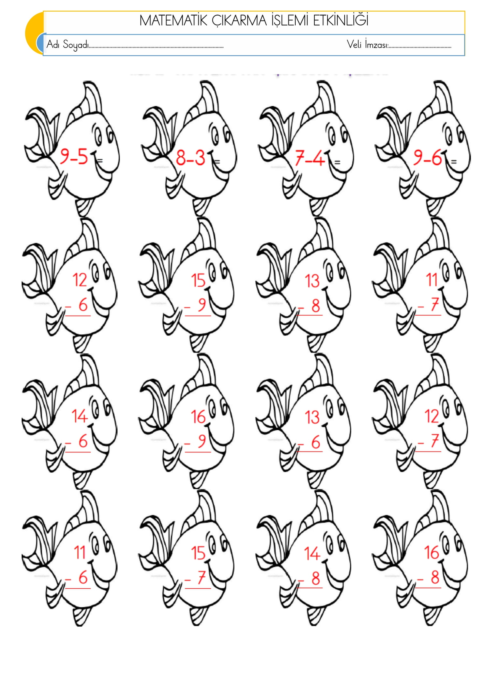 1.Sınıf Matematik Çıkarma İşlemi Etkinliği-2