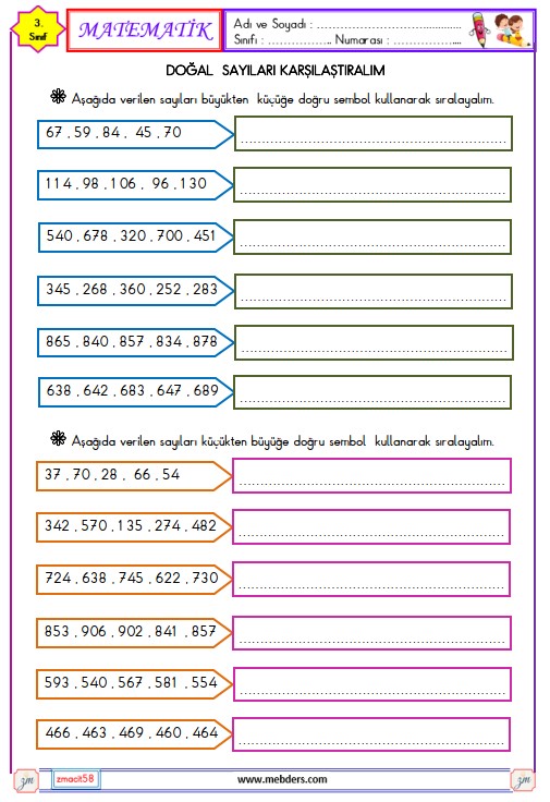 3. Sınıf Matematik Doğal Sayıları Karşılaştırma ve Sıralama Etkinliği 4