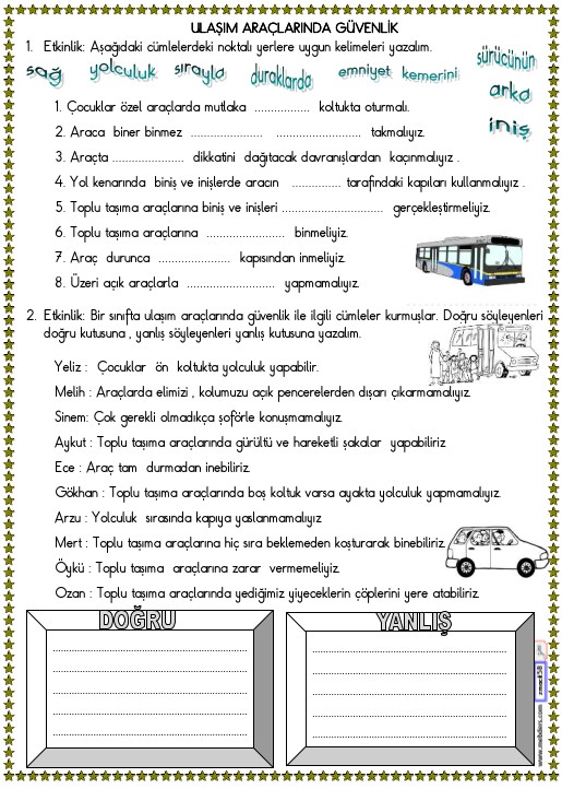 2. Sınıf Hayat Bilgisi Ulaşım Araçlarında Güvenlik Etkinliği  4