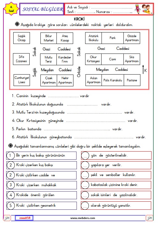 4. Sınıf Sosyal Bilgiler Kroki Etkinliği