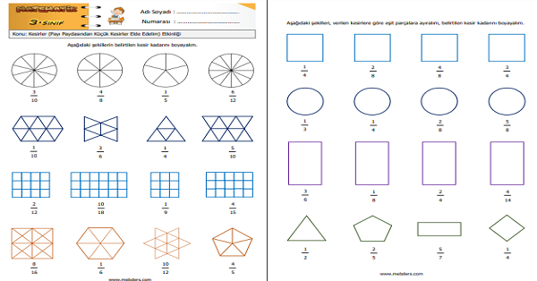 3.Sınıf Matematik Kesirler (Payı Paydasından Küçük Kesirler Elde Edelim) Etkinliği 1