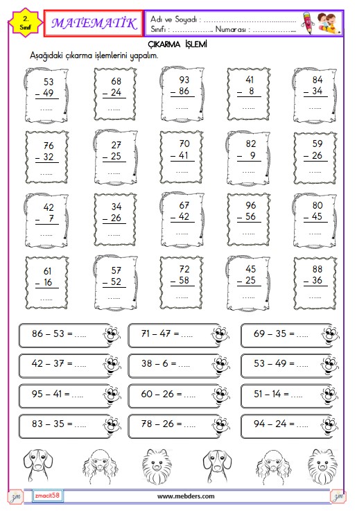 2. Sınıf Matematik Onluk Bozmadan ve Onluk Bozarak Çıkarma İşlemi Etkinliği 2