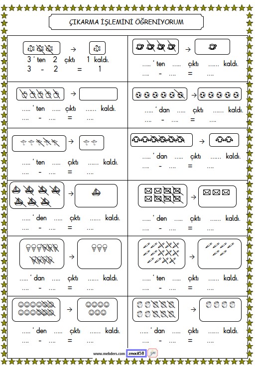 1. Sınıf  Matematik Çıkarma İşlemini Öğreniyorum Etkinliği 7