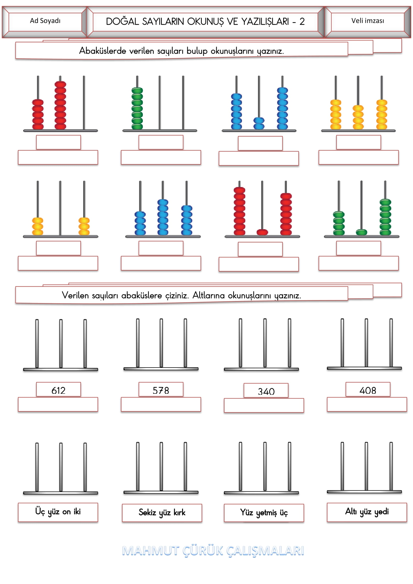 3.Sınıf - Matematik Üç Basamaklı Sayıların Okunuş ve Yazılışları Etkinliği-2