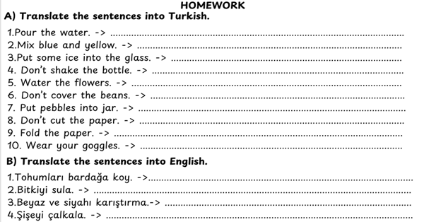 4.Sınıf 6.Ünite Fun With Science Ödev Kağıdı