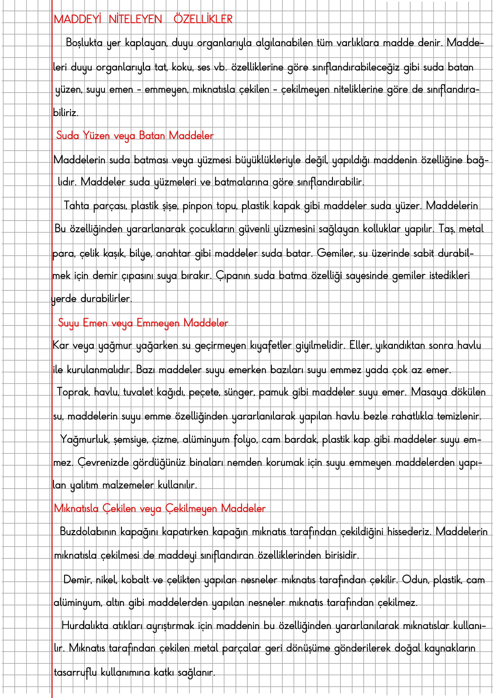 4.Sınıf Fen Bilimleri Maddeyi Niteleyen Özellikler Konu Anlatımı