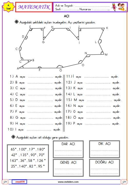 4. Sınıf Matematik Açı Etkinliği 19