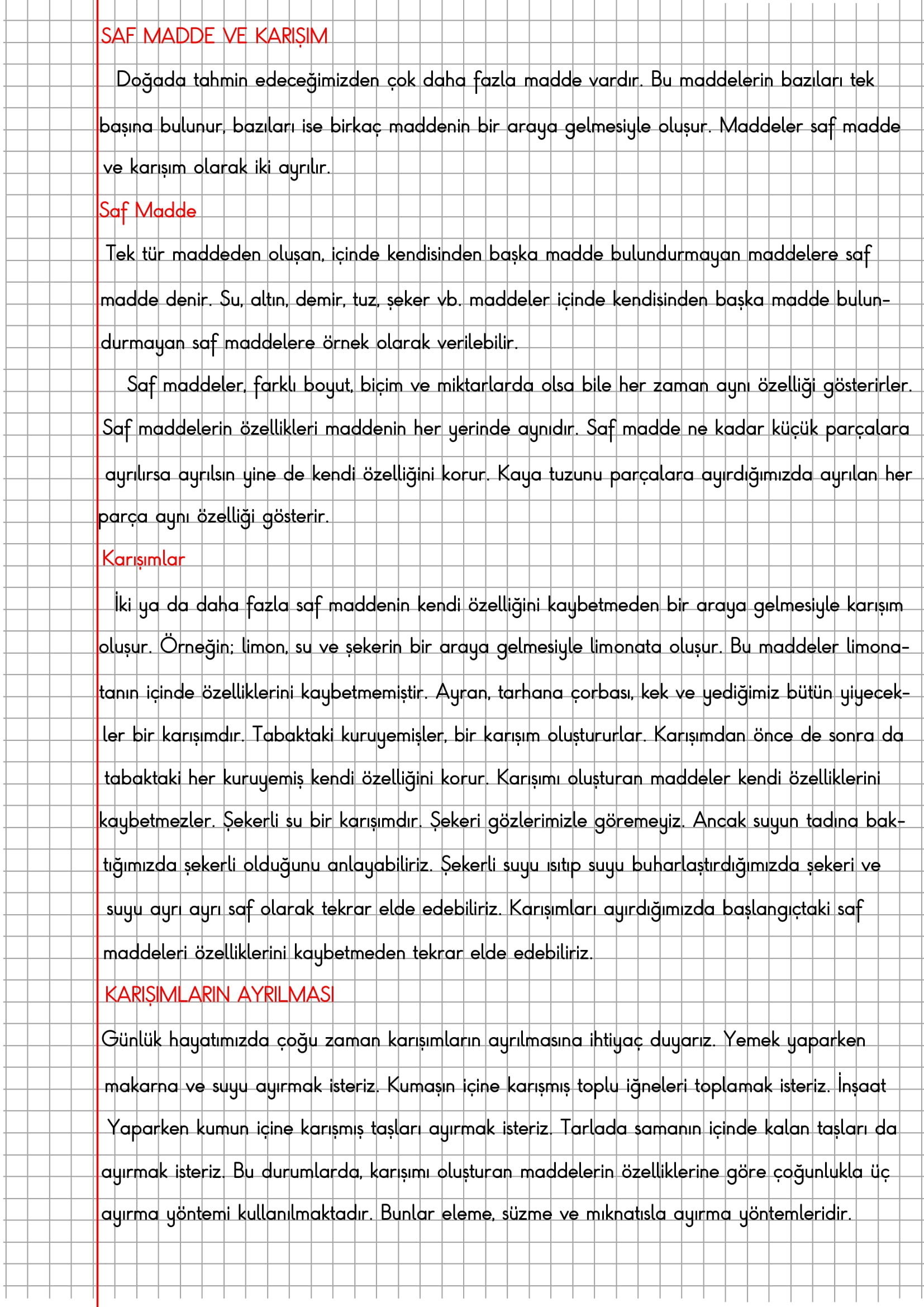 4.Sınıf Fen Bilimleri Saf Madde ve Karışım Konu Anlatımı