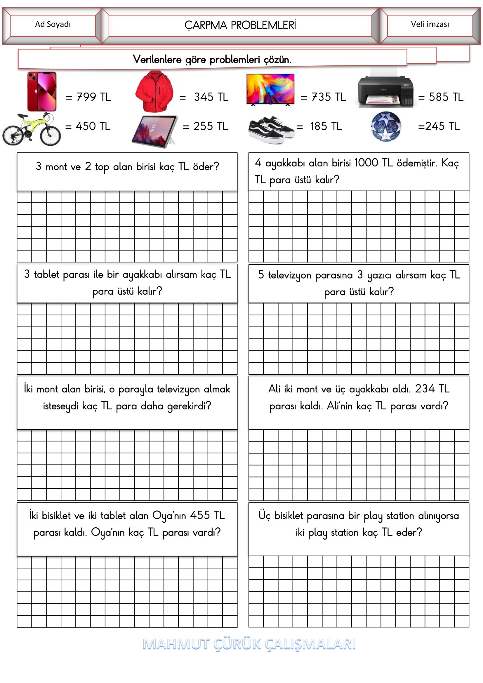 4.Sınıf - Matematik Çarpma Problemleri -4