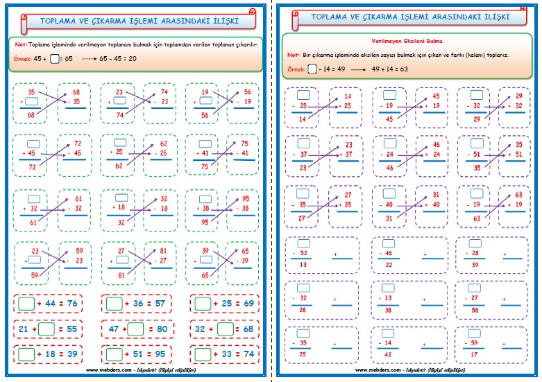 2.Sınıf Matematik Toplama ve Çıkarma İşlemi Arasındaki İlişki  (6 Sayfa)
