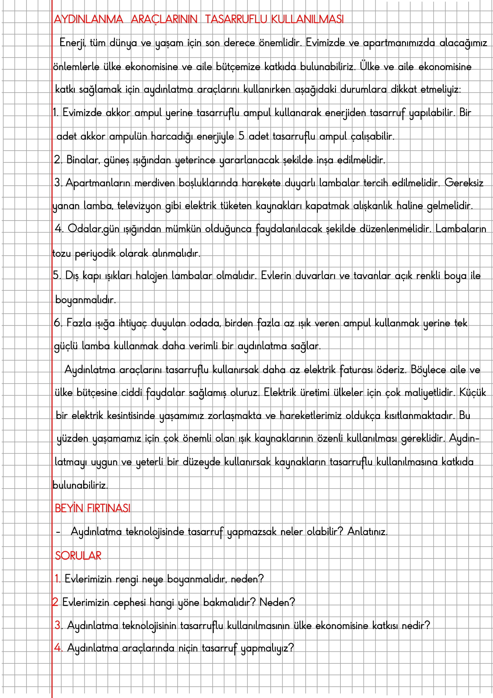 4.Sınıf Fen Bilimleri Aydınlatma Araçlarının Tasarruflu Kullanılması Konu Anlatımı