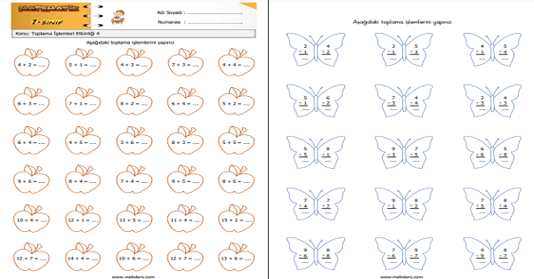 1.Sınıf Matematik Toplama İşlemi Etkinliği 4