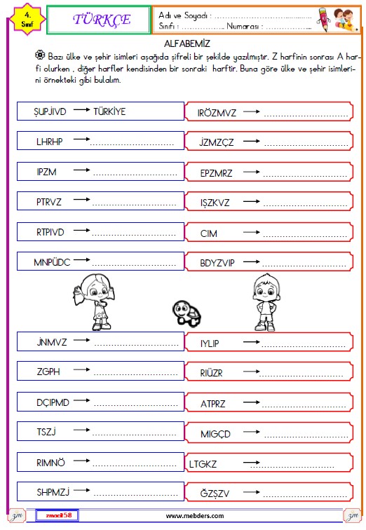 4. Sınıf Türkçe Alfabemiz ve Alfabetik Sıra Etkinliği