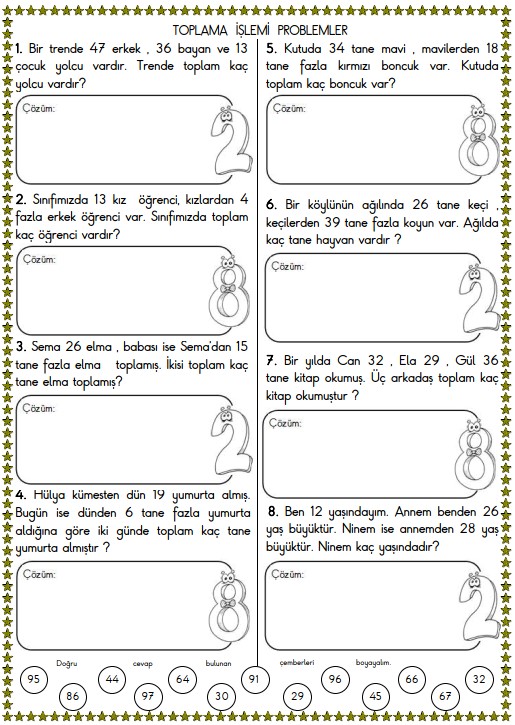 2. Sınıf Matematik Toplama İşlemi Problemleri Etkinliği 6