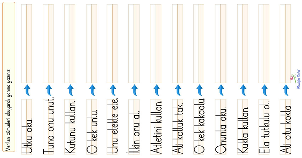 1. Sınıf İlk Okuma Yazma ( U-u Sesi ) Cümle Dikte Çalışması