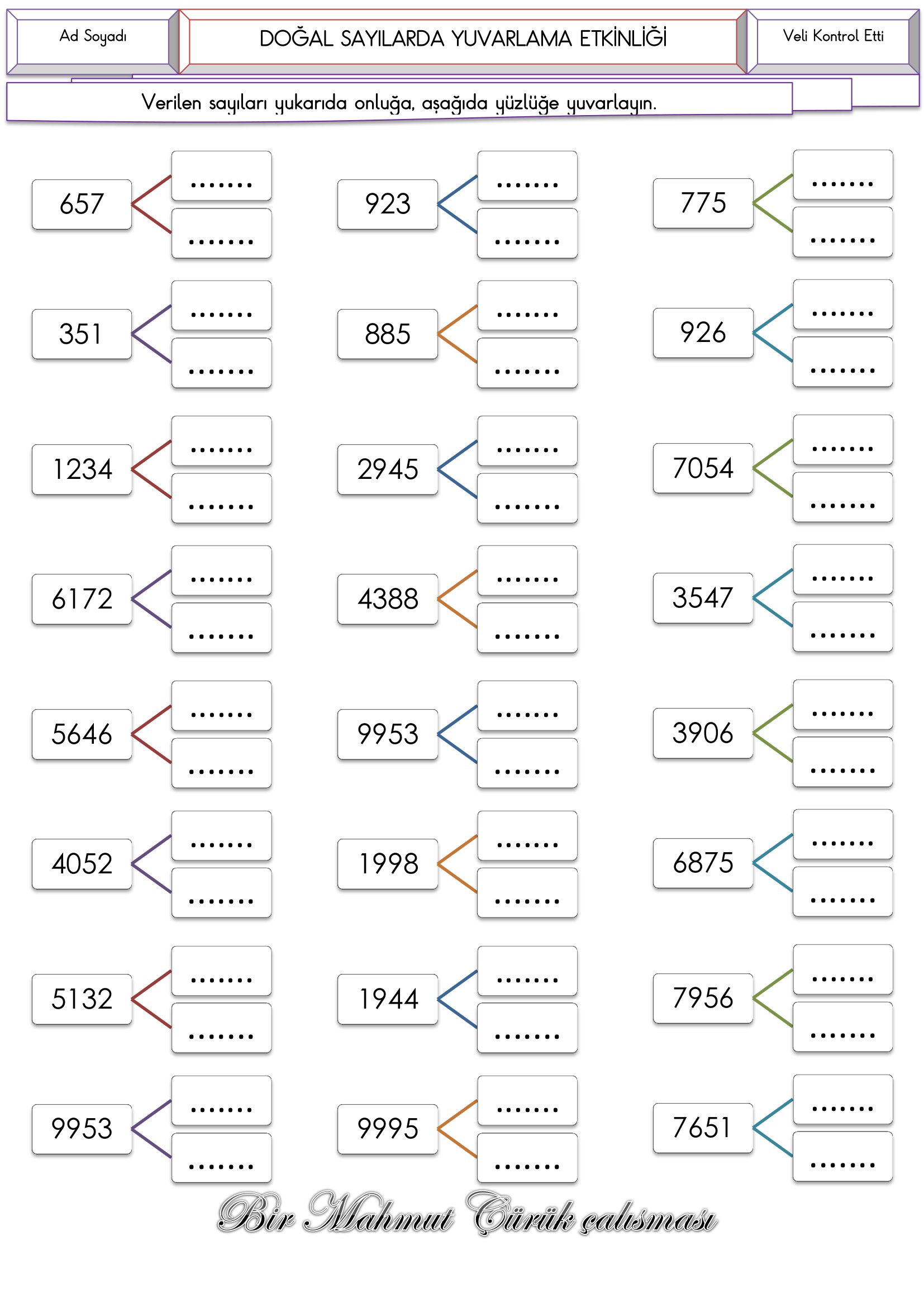 4.Sınıf Matematik Doğal Sayılarda Yuvarlama Etkinliği