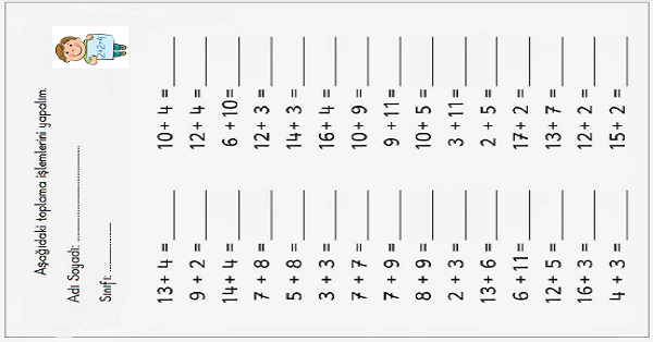 1. Sınıf Matematik Toplama ve Çıkarma İşlemleri 12