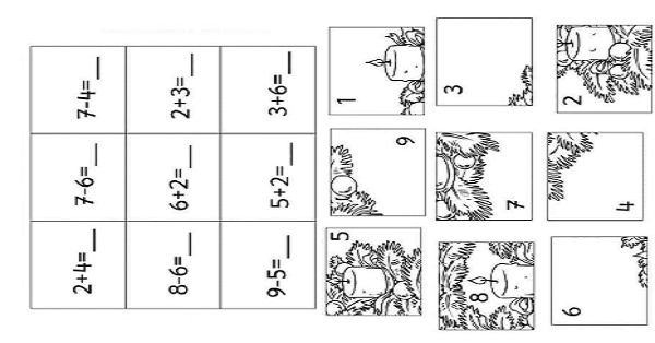 1. Sınıf Matematik  Toplama ve Çıkarma İşlemleri Puzzle Kes-Yapıştır-Boya 1