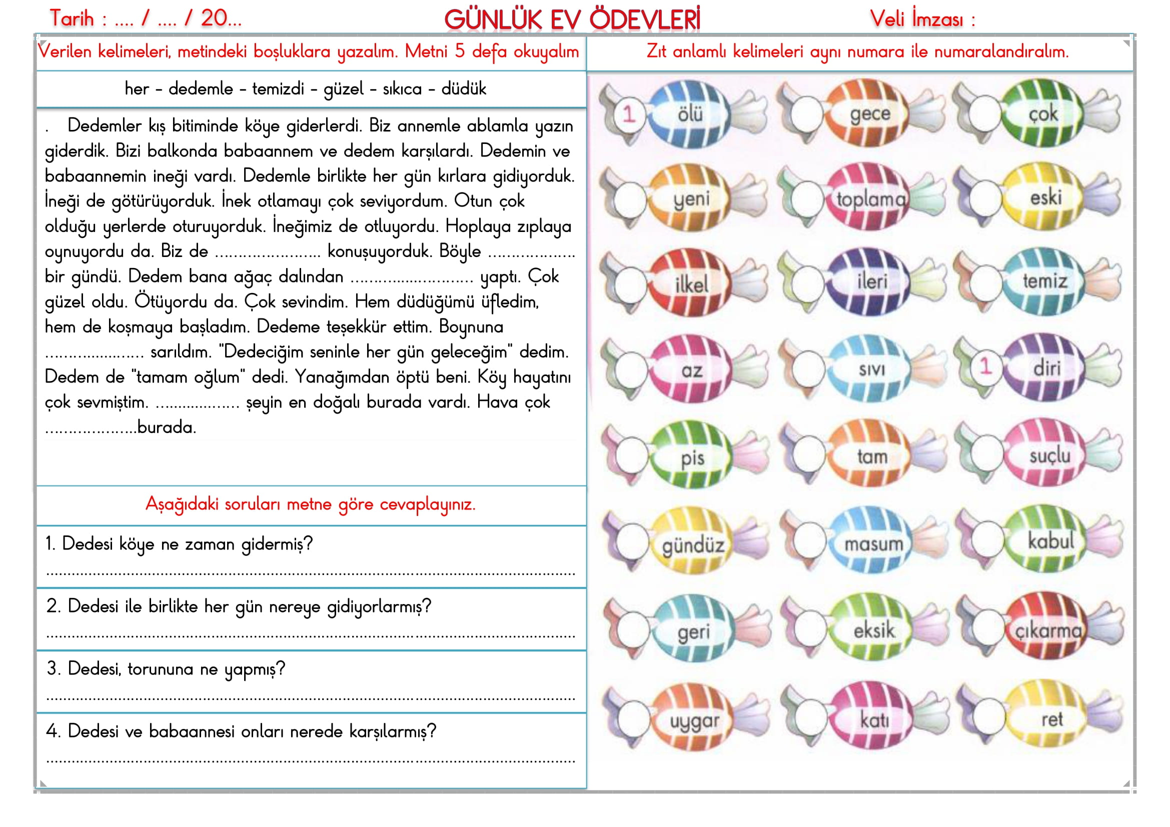 2. Sınıf 31 Ekim 2024 Günlük Ev Ödevleri