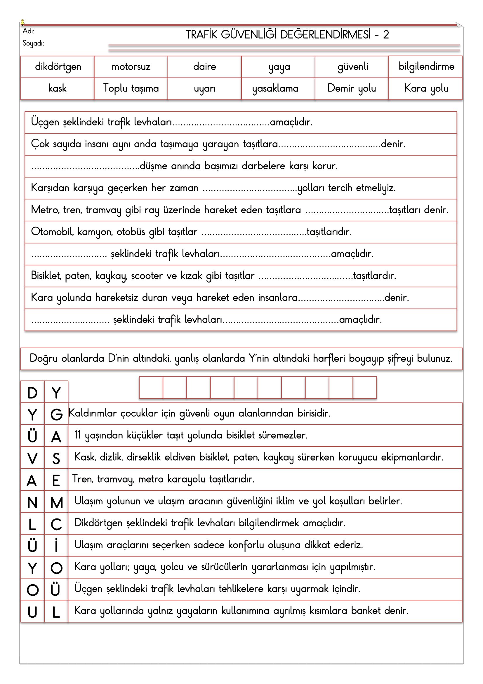 4.Sınıf - Trafik Güvenliği Değerlendirmesi-2