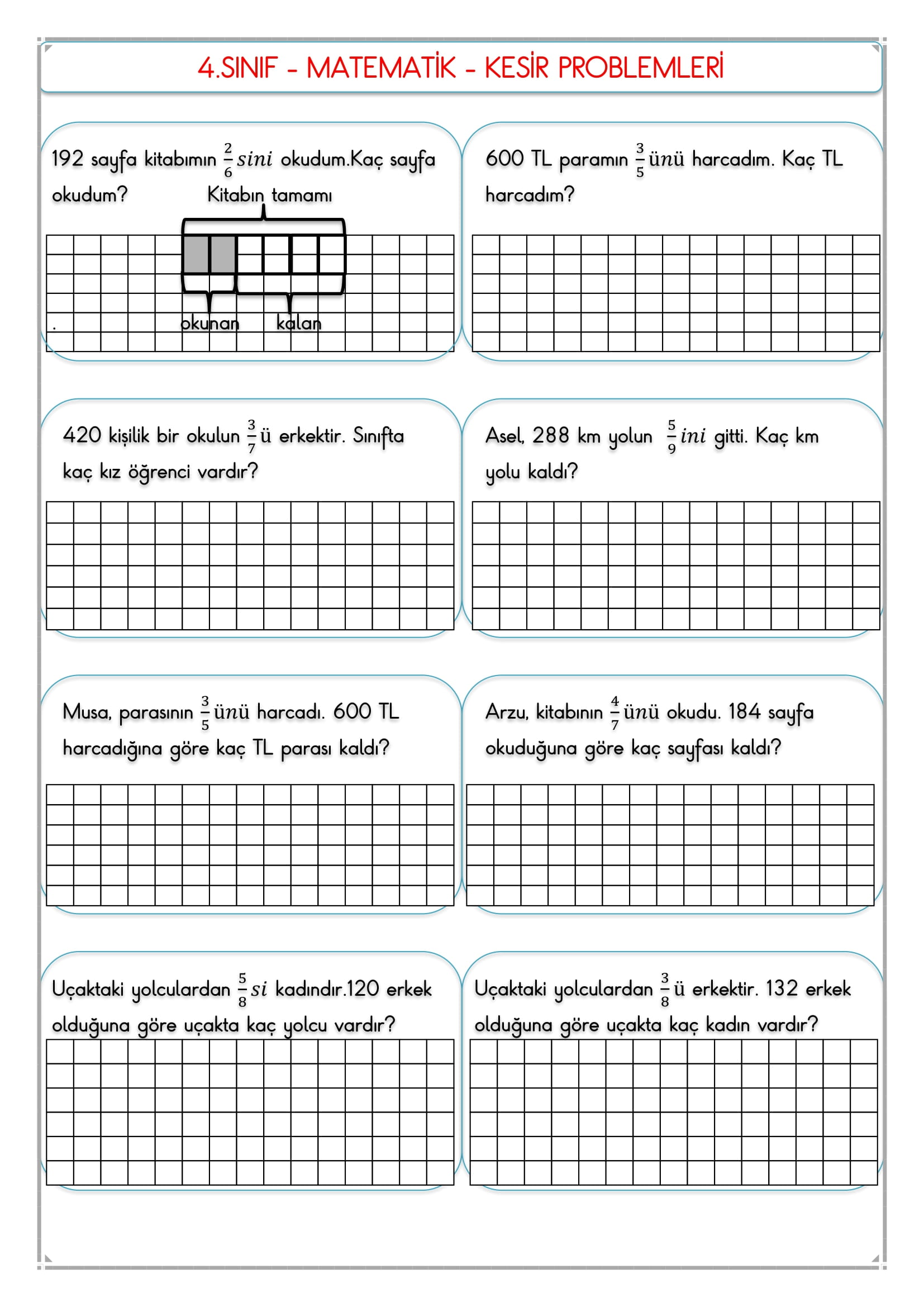 4.Sınıf - Matematik Kesir Problemleri-2