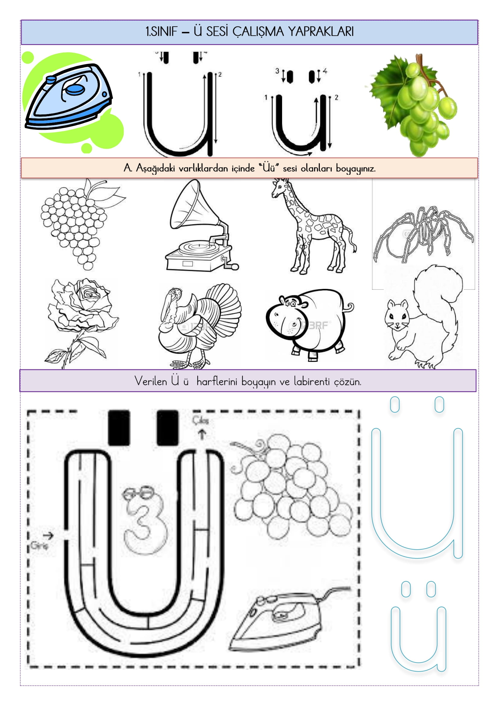 1.Sınıf - Ü Sesi Çalışma Yaprakları