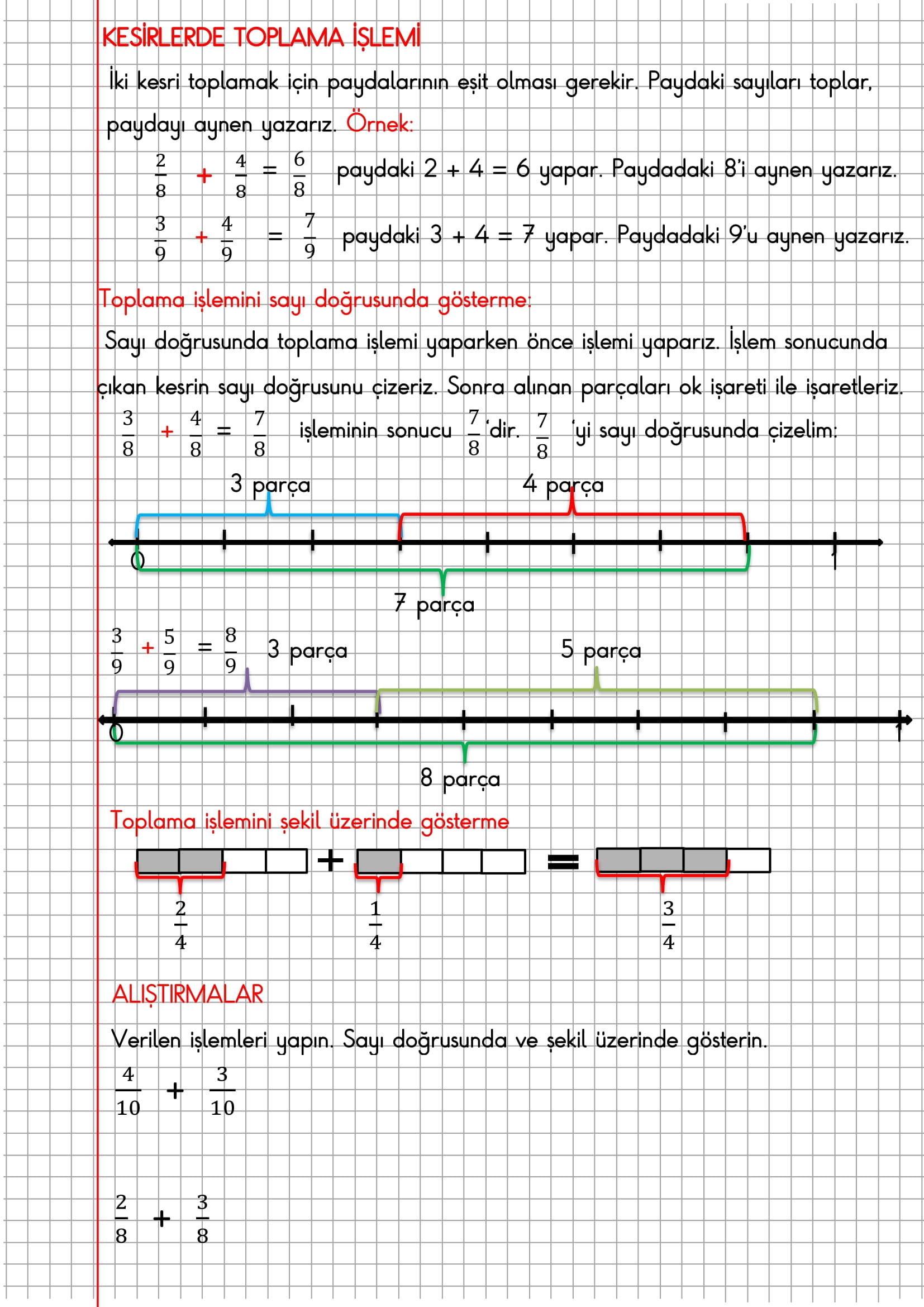 4.Sınıf Matematik Kareli Defterde Kesirlerde Toplama İşlemi Konu Anlatımı