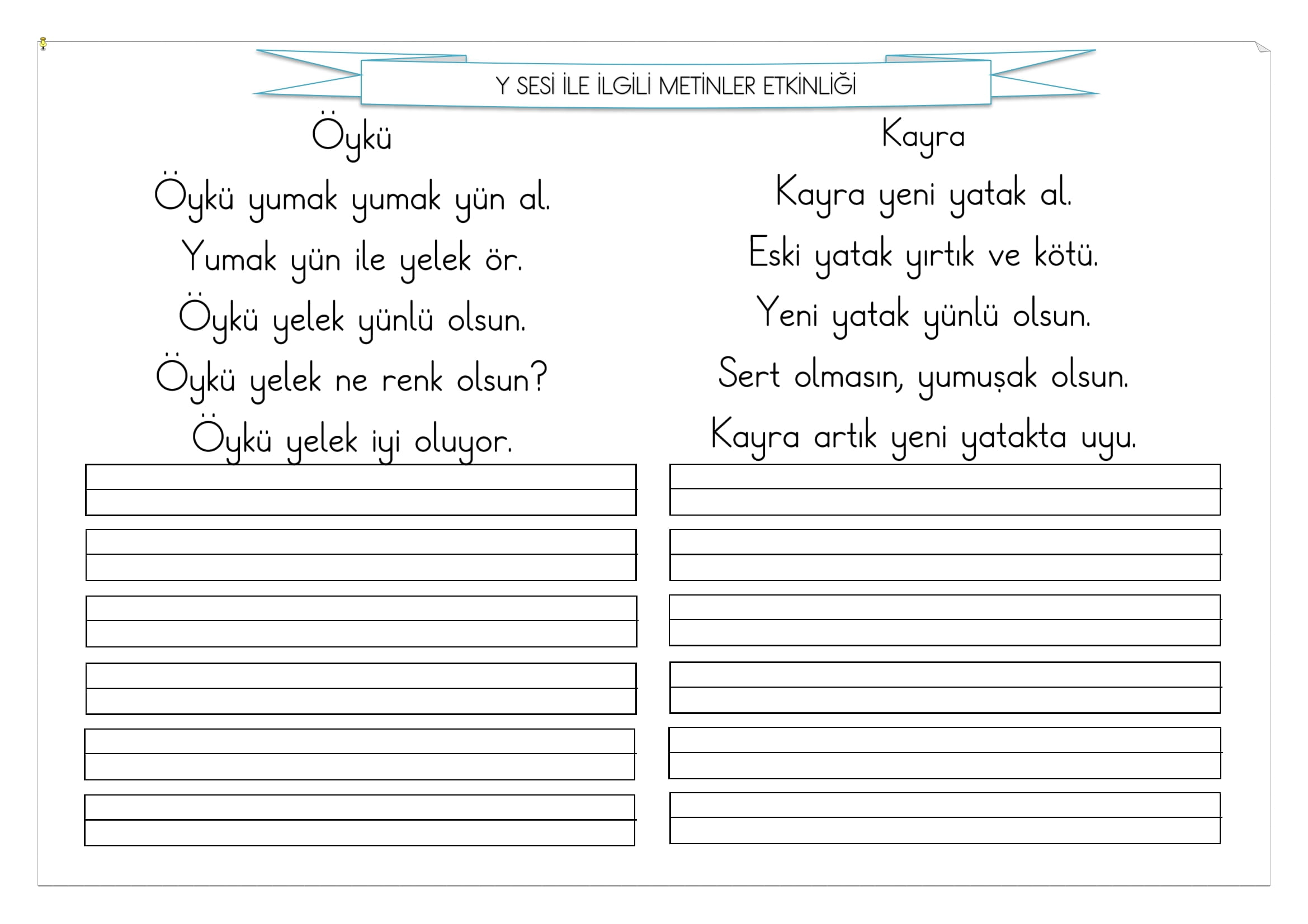 1.Sınıf İlk Okuma Yazma Y Sesi Metinler Etkinliği