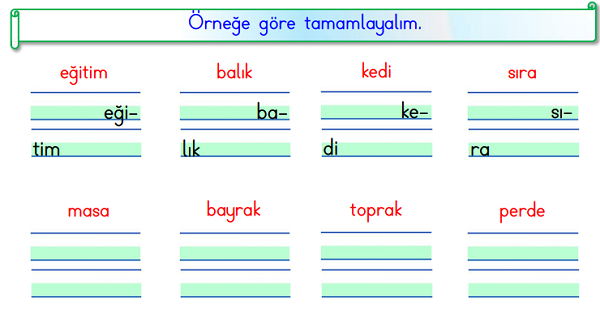 1.Sınıf Türkçe Satır Sonuna Sığmayan Kelimeler Etkinliği-1