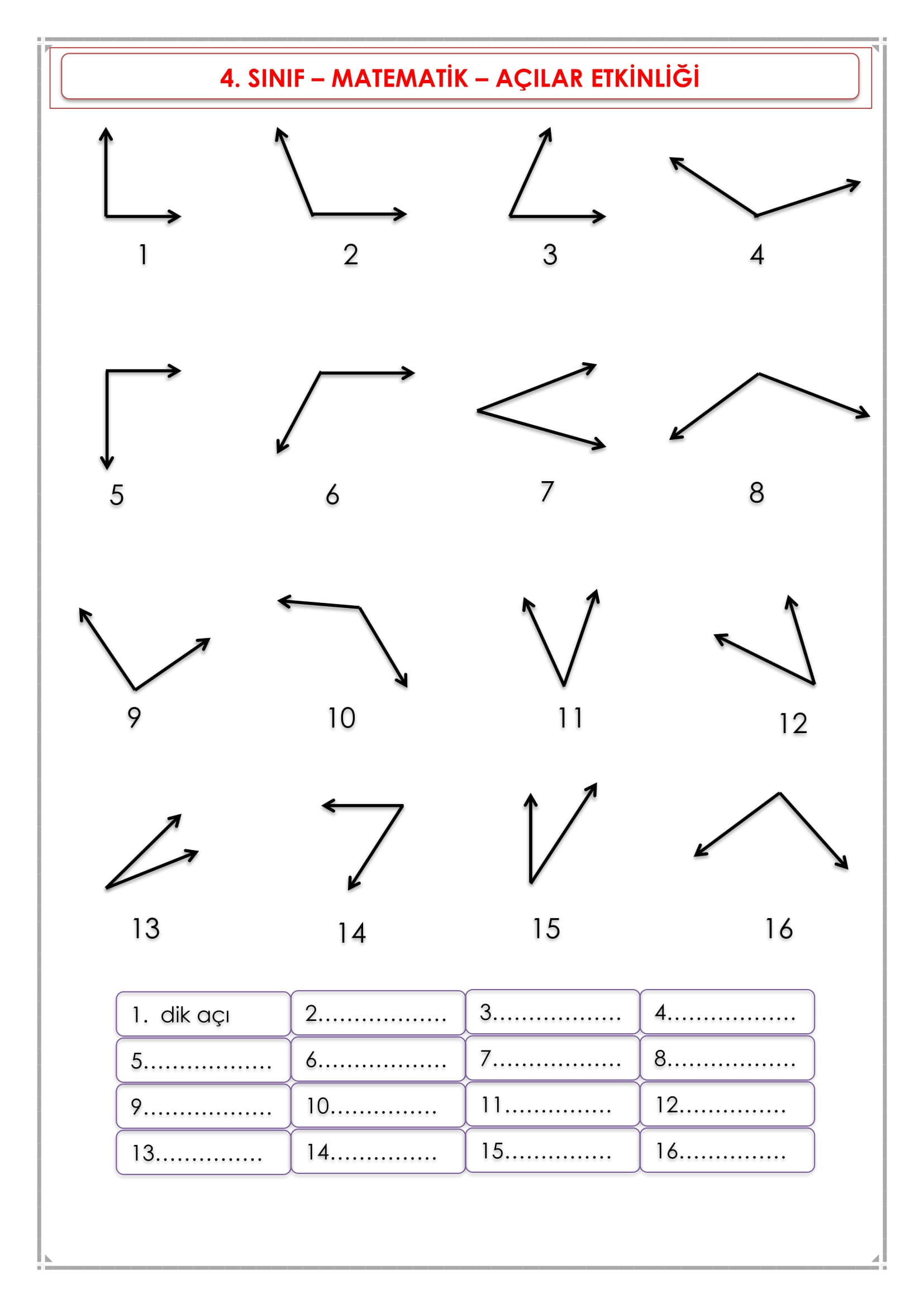 4.Sınıf - Matematik - Açı Etkinliği