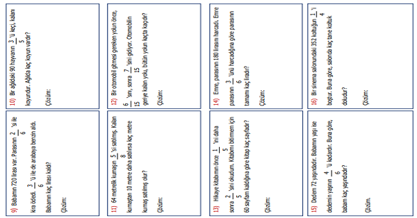 4.Sınıf Matematik Kesirlerle İlgili Problemler Etkinliği 4