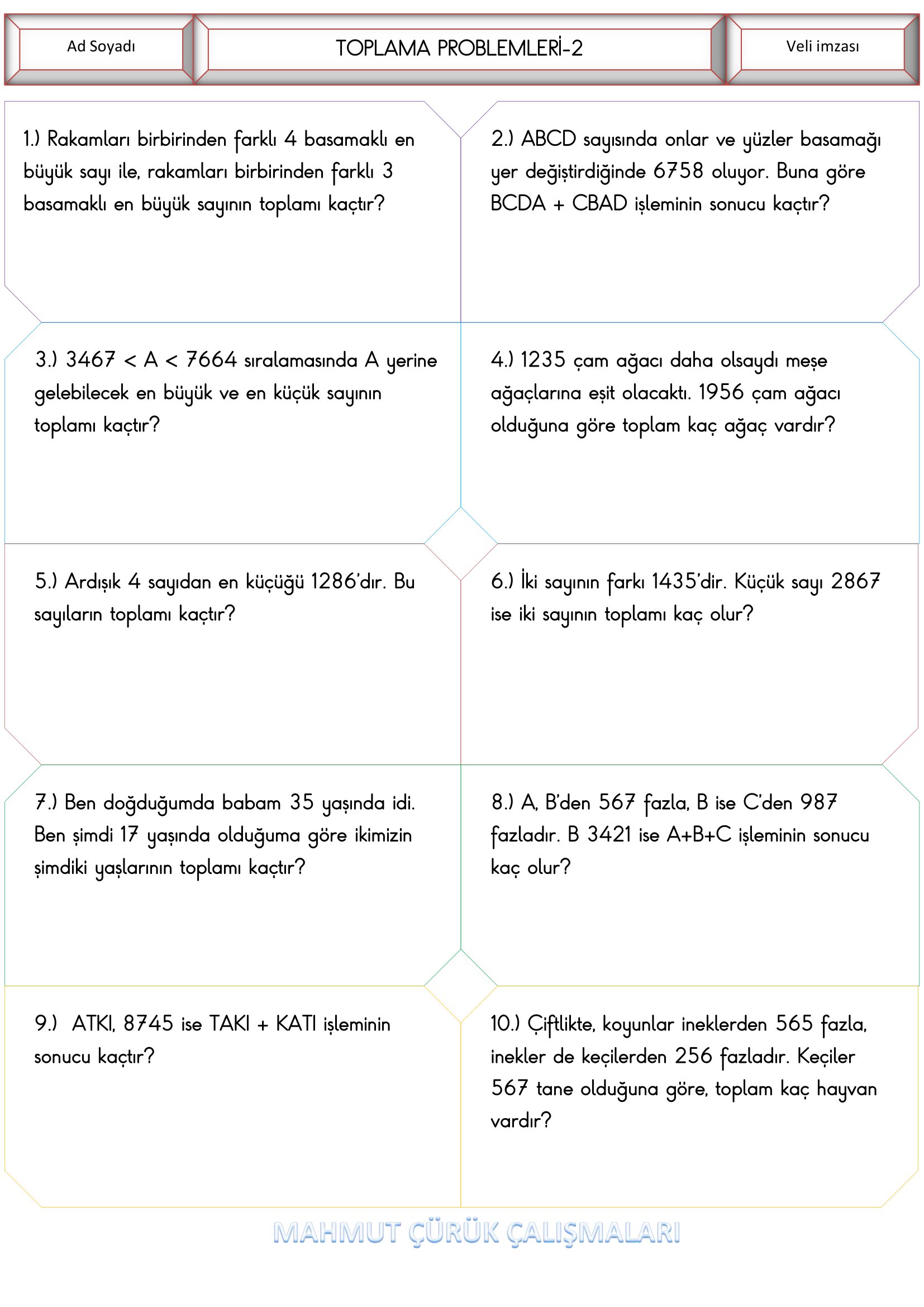 4.Sınıf - Matematik Toplama Problemleri-2