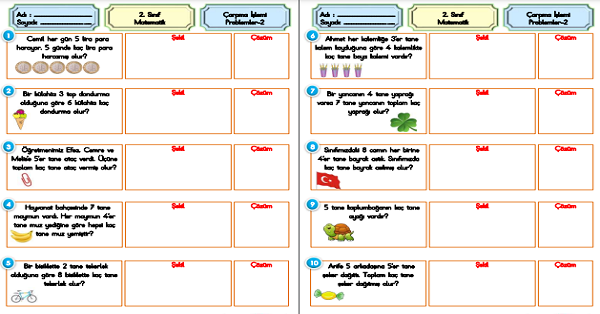 2.Sınıf Matematik Çarpma İşlemi-Problemler-2