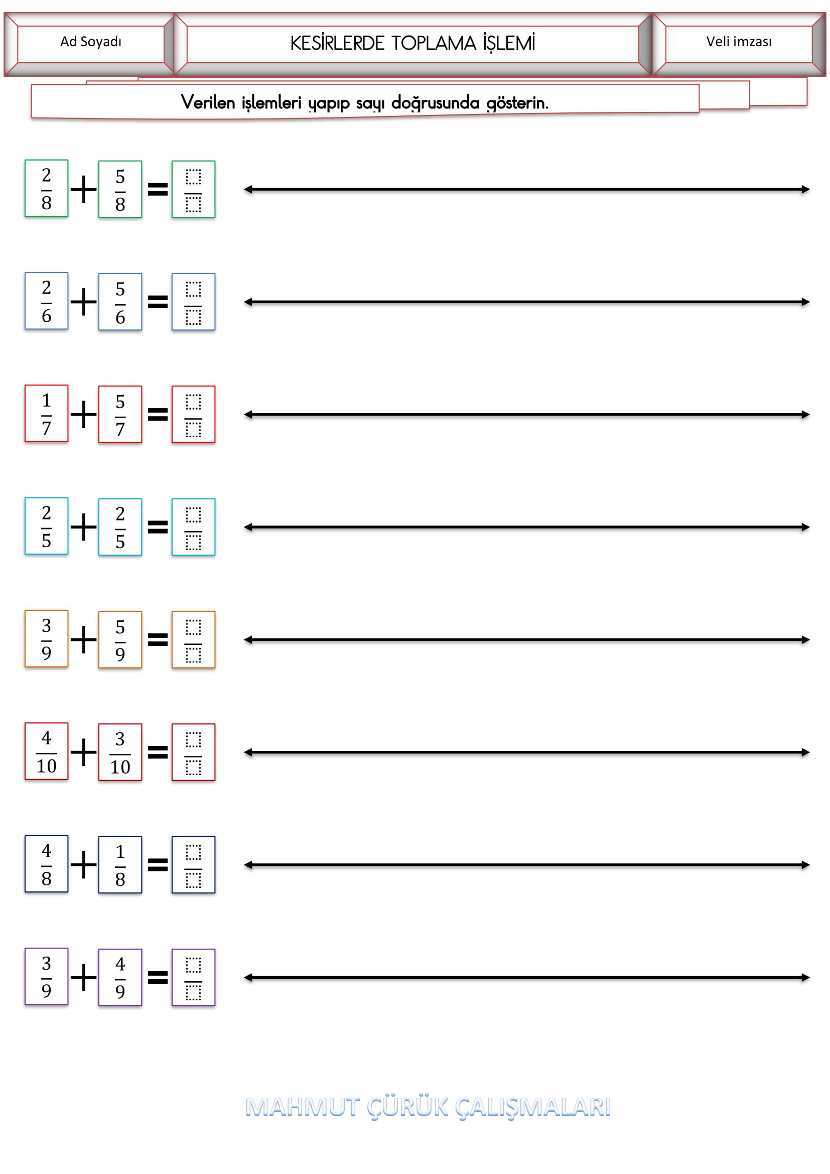 4.Sınıf - Matematik Kesirlerde Toplama İşlemi Etkinliği