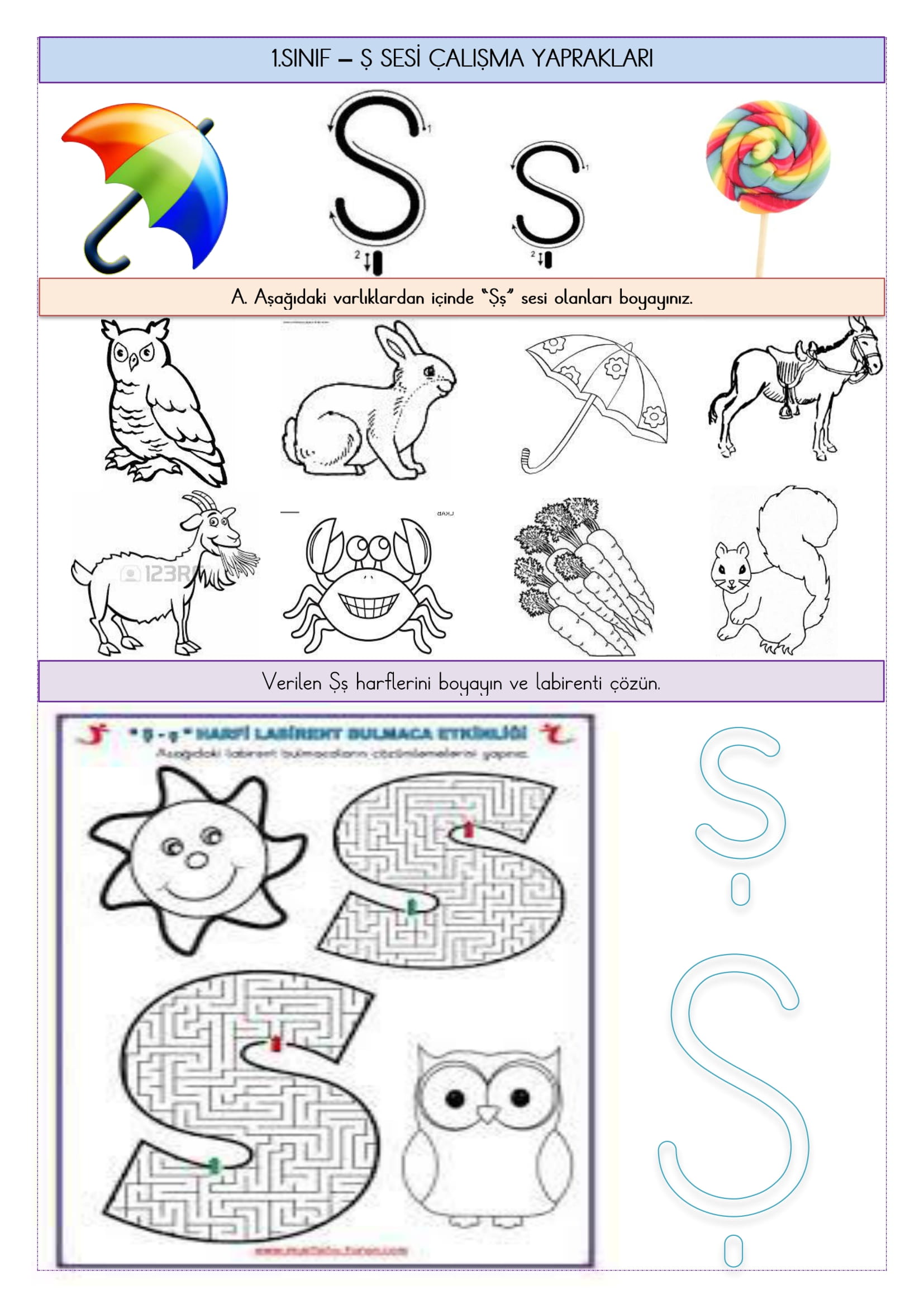 1.Sınıf Ş Sesi Çalışma Yaprakları