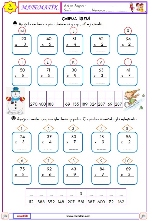 3. Sınıf Matematik Çarpma İşlemi Etkinliği 12