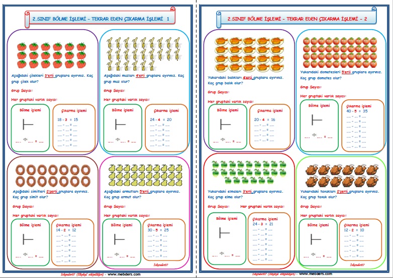 2.Sınıf Matematik Bölme İşlemi Tekrar Eden Çıkarma İşlemi 1-2-3    (3 Sayfa)