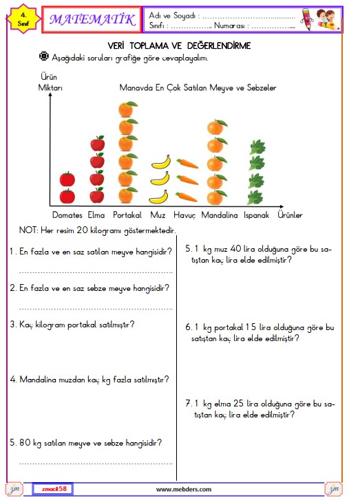 4. Sınıf Matematik Veri Toplama ve Değerlendirme Etkinliği 14