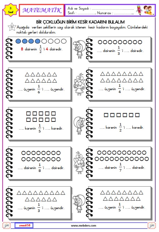 3. Sınıf Matematik Kesirler Etkinliği 20