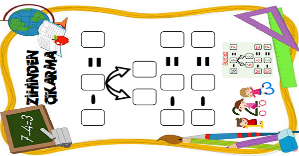 1. Sınıf Matematik Zihinden Çıkarma İşlemi Yaz Sil Şablonu