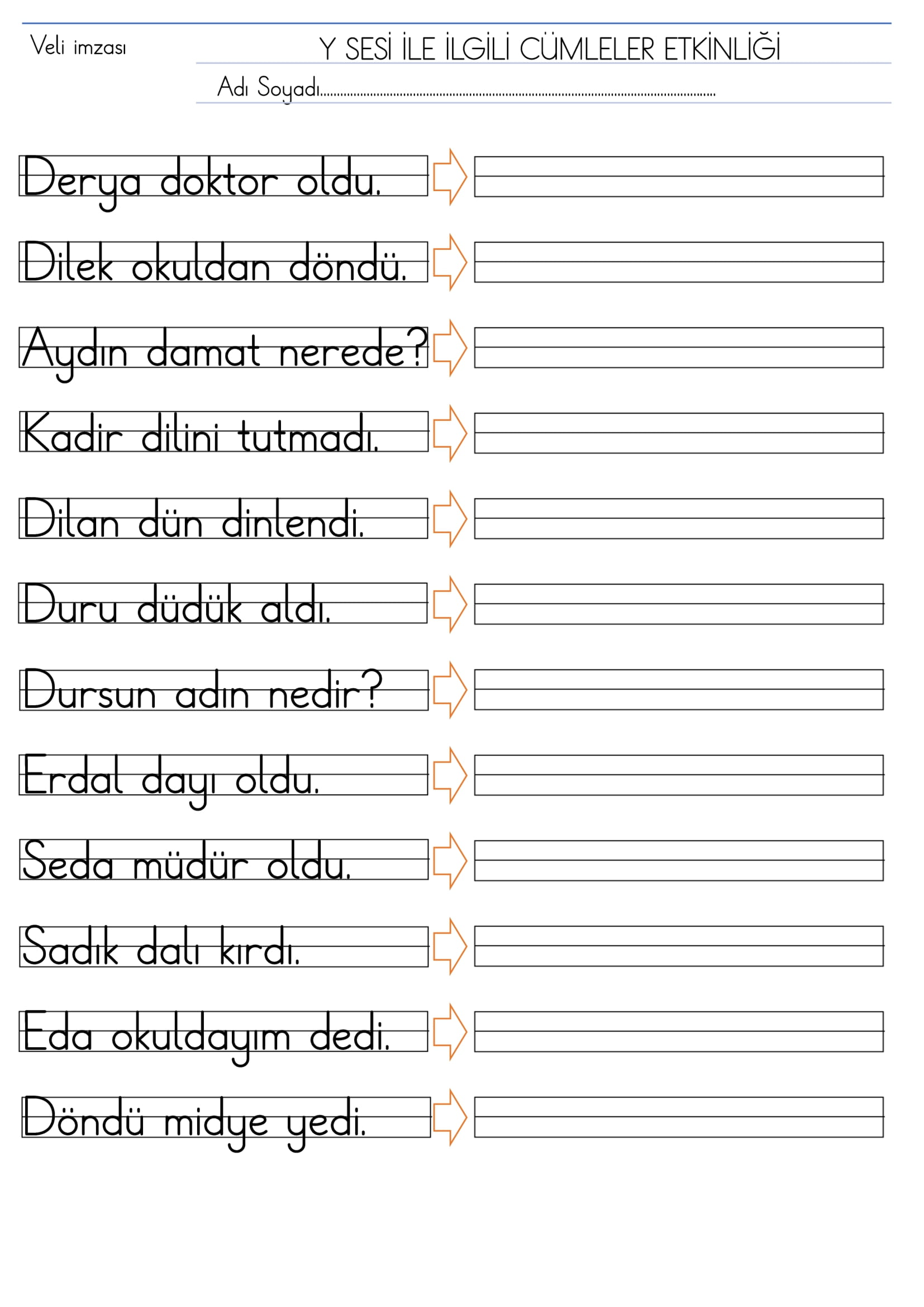 1.Sınıf İlk Okuma Yazma D Sesi Cümleler Etkinliği