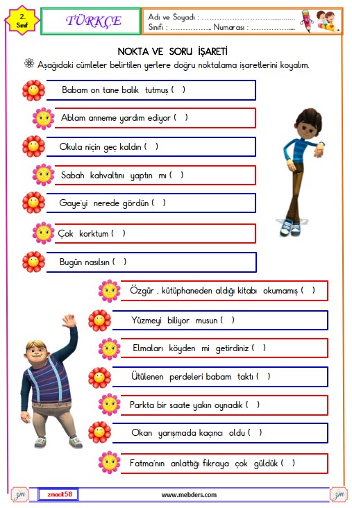 2. Sınıf Türkçe Nokta ve Soru İşareti Etkinliği