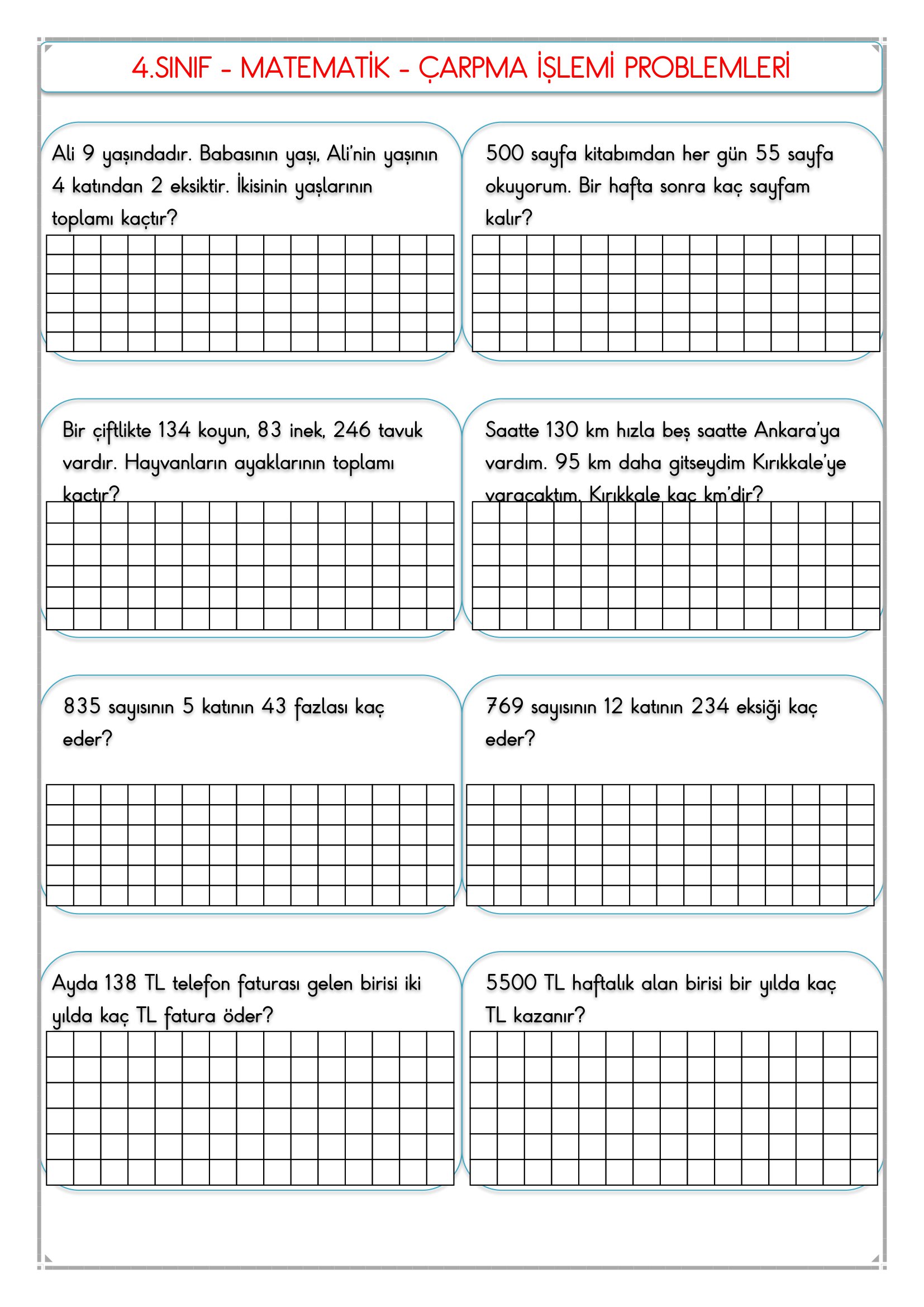 4.Sınıf - Matematik Çarpma Problemleri -3