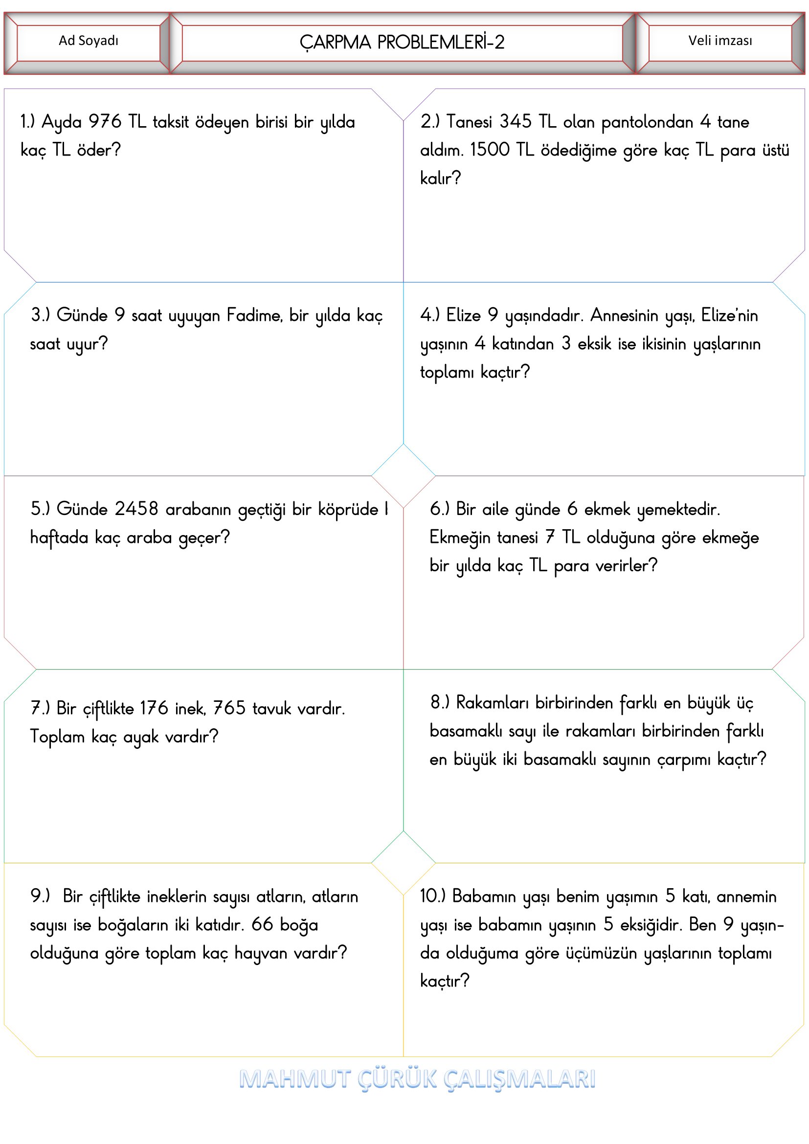 4.Sınıf - Matematik Çarpma Problemleri -2