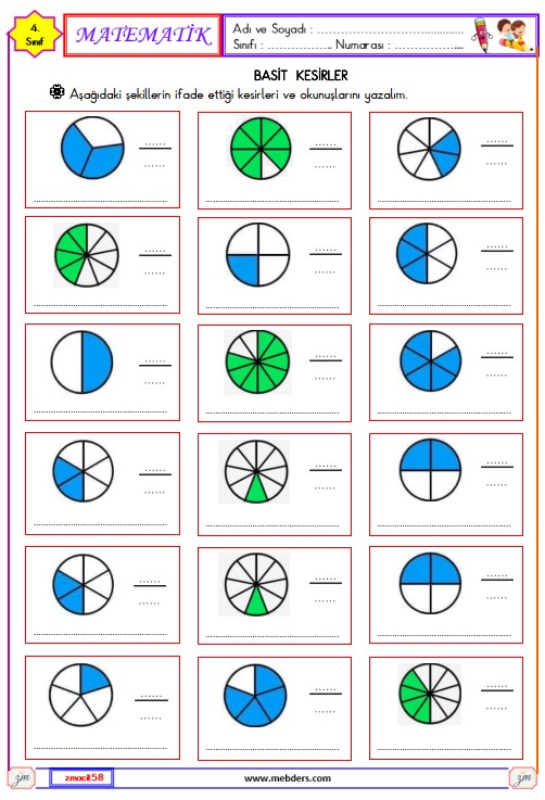 4. Sınıf Matematik Kesirler Etkinliği 2