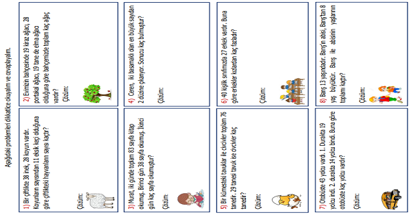 2.Sınıf Matematik Toplama ve Çıkarma İşlemi Gerektiren Problemler Etkinliği