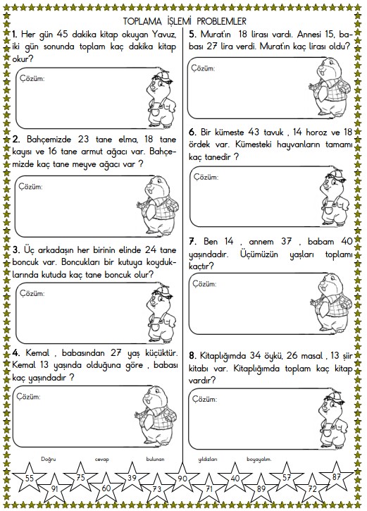 2. Sınıf Matematik Toplama İşlemi Problemleri Etkinliği 5