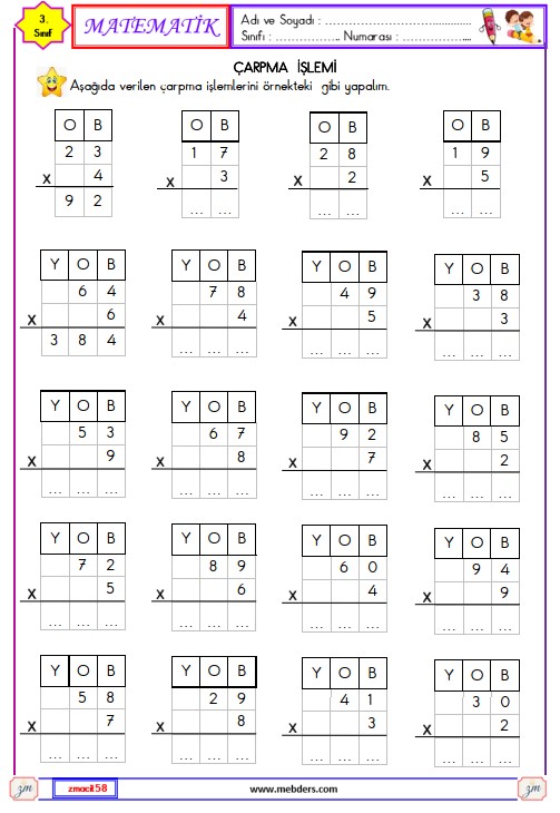 3. Sınıf Matematik Çarpma İşlemi Etkinliği 14